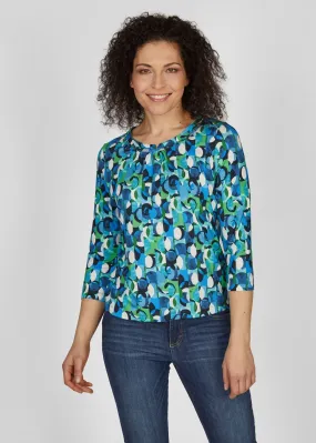 123354- Rabe Abstract Print Top- Green/Blue