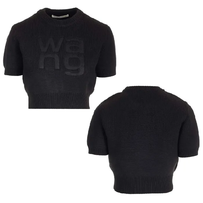 Alexander Wang  |Crew Neck Casual Style Short Sleeves Logo Cropped Tops