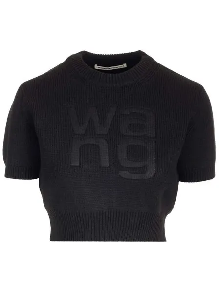 Alexander Wang  |Crew Neck Casual Style Short Sleeves Logo Cropped Tops