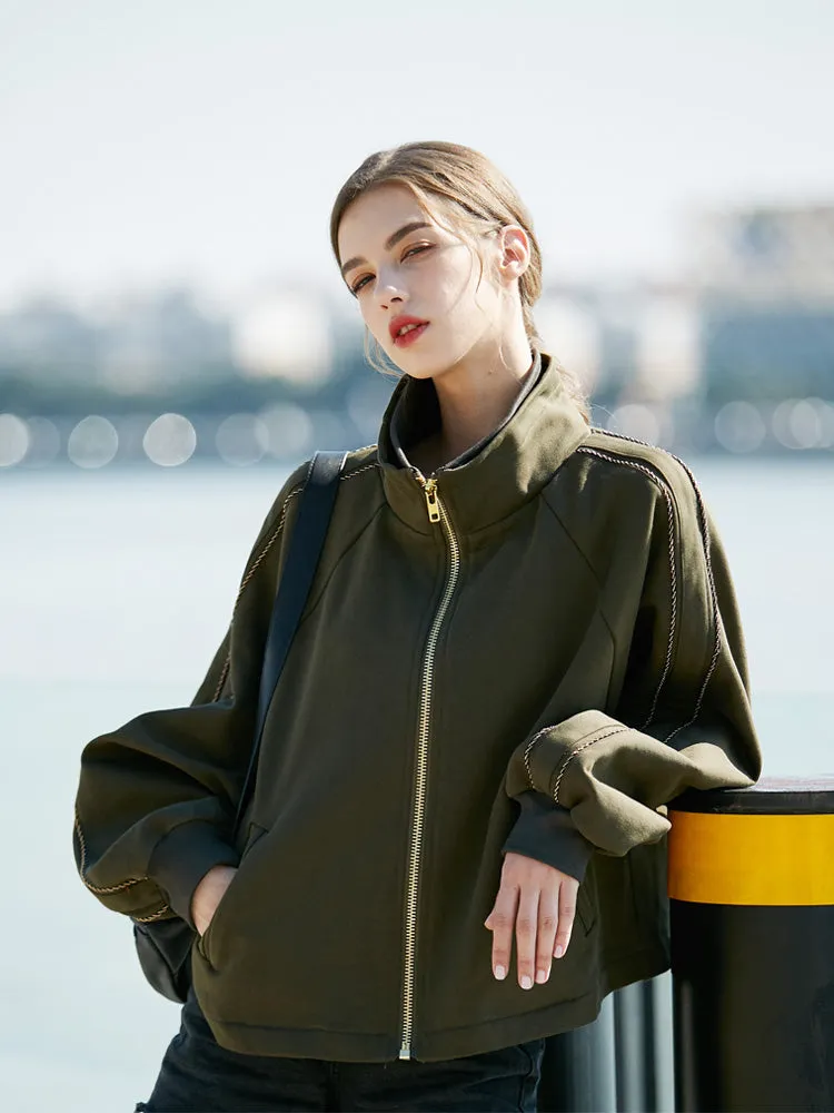 Ashore Boutique  Light luxury heavy-duty sweatshirt women's relaxed sports short jacket