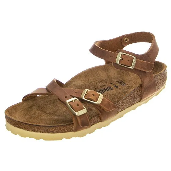 Birkenstock W' Kumba Cognac Waxy Leather Sandals - Narrow Fit