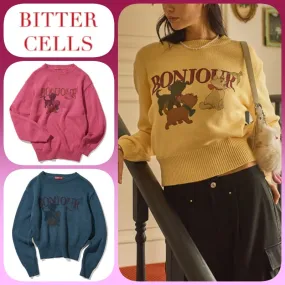 BITTER CELLS  |U-Neck Long Sleeves Cropped Tops V-neck & Crew neck