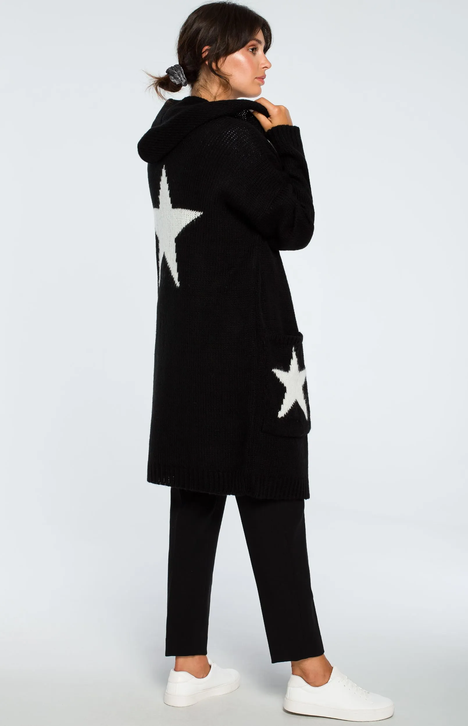 Black long hood Star cardigan