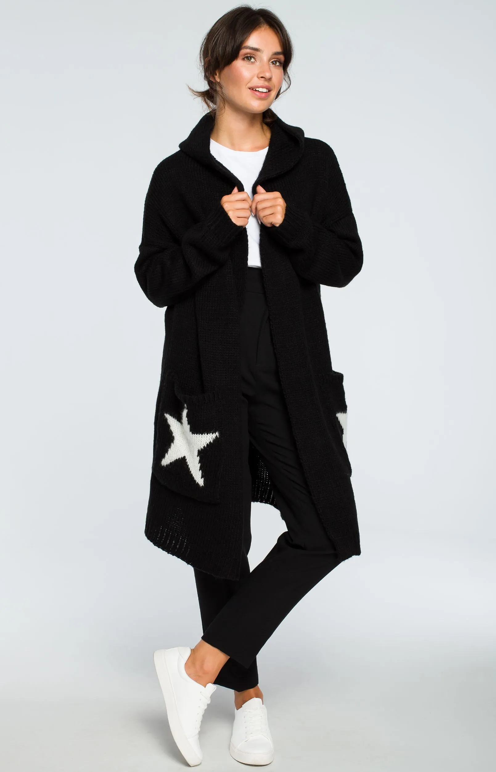 Black long hood Star cardigan