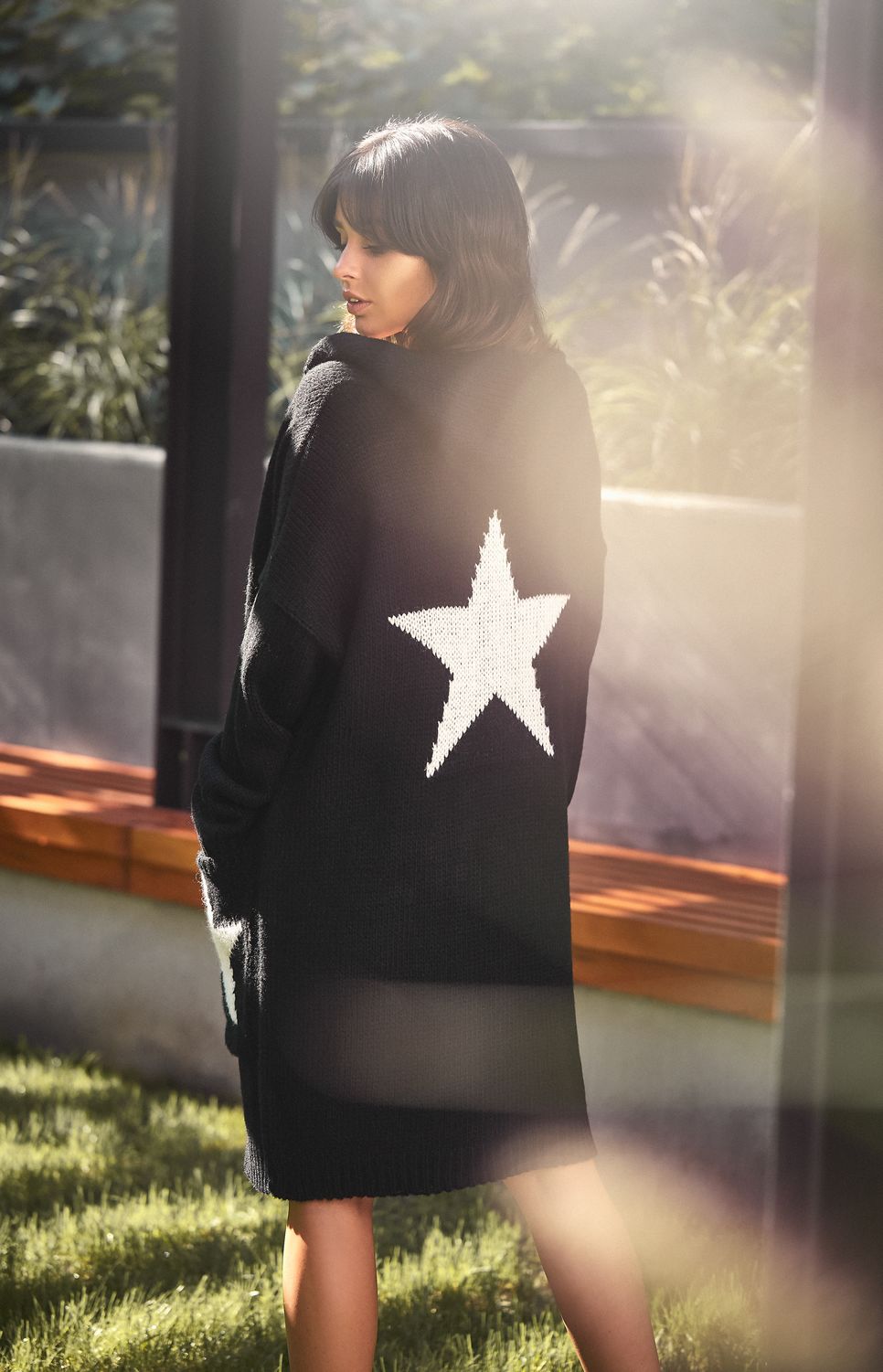 Black long hood Star cardigan