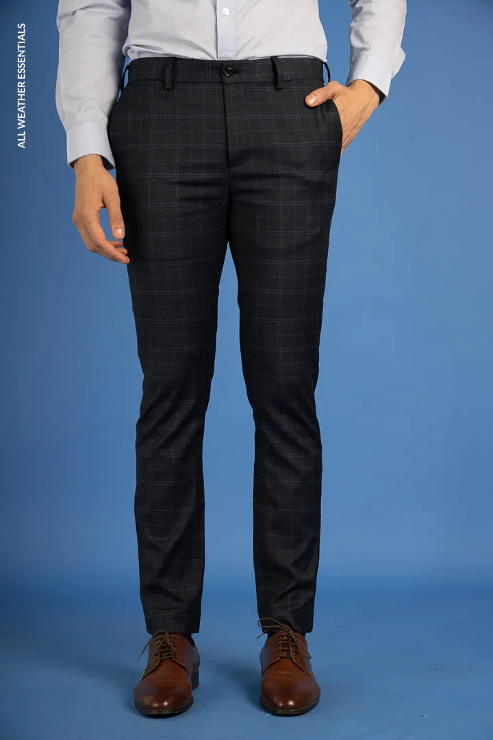 Blue Melange Checks All Weather Essential Stretch Pants