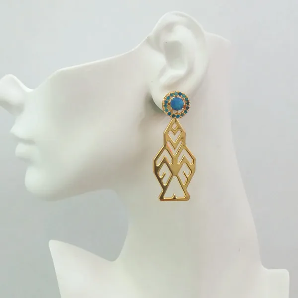 Blue Opal Round Stud & Paraiba Topaz Earring Jacket with Lawin Dangling Earrings