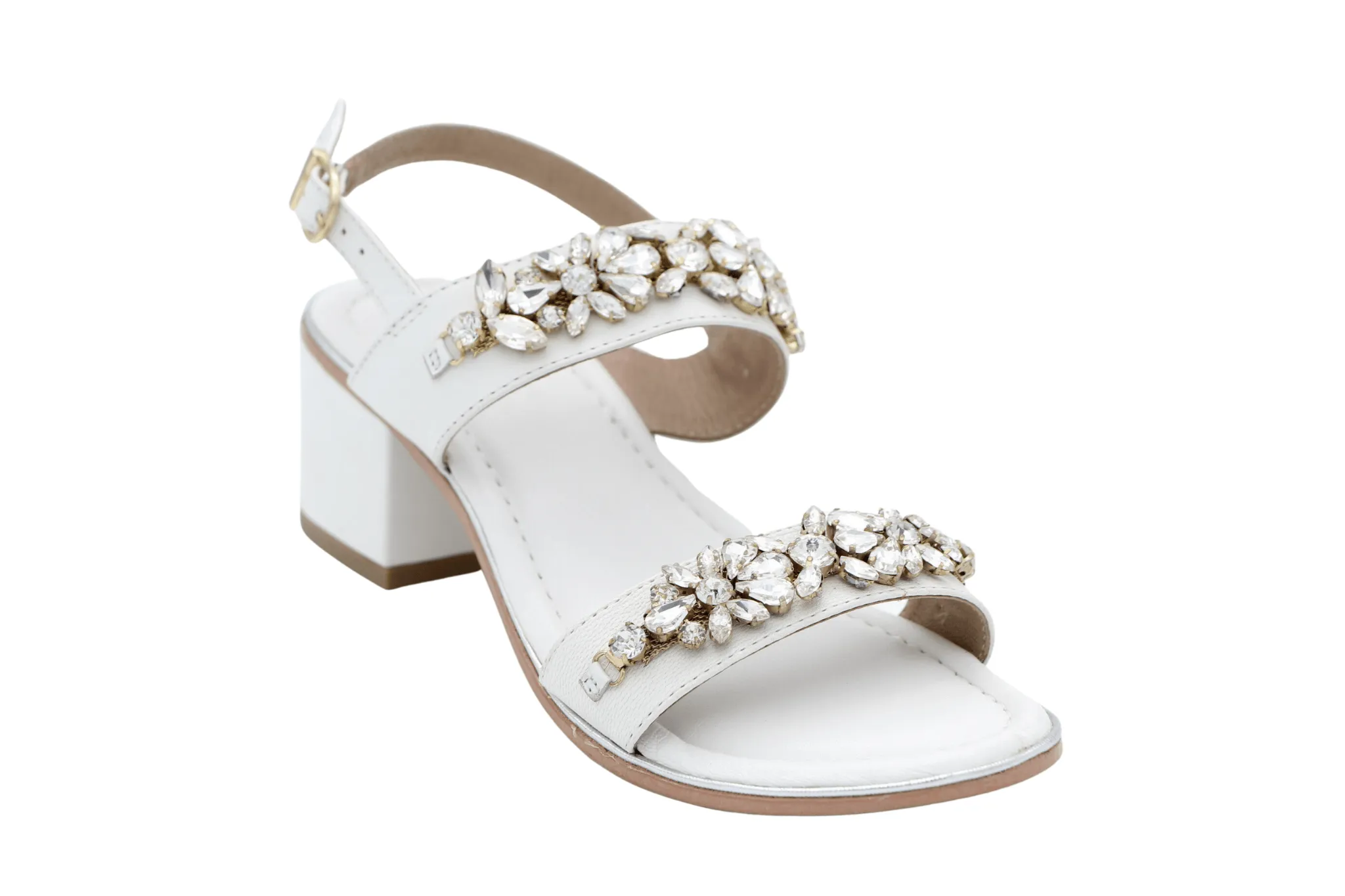 BOTTEGA White Embellished Block Heeled Sandal