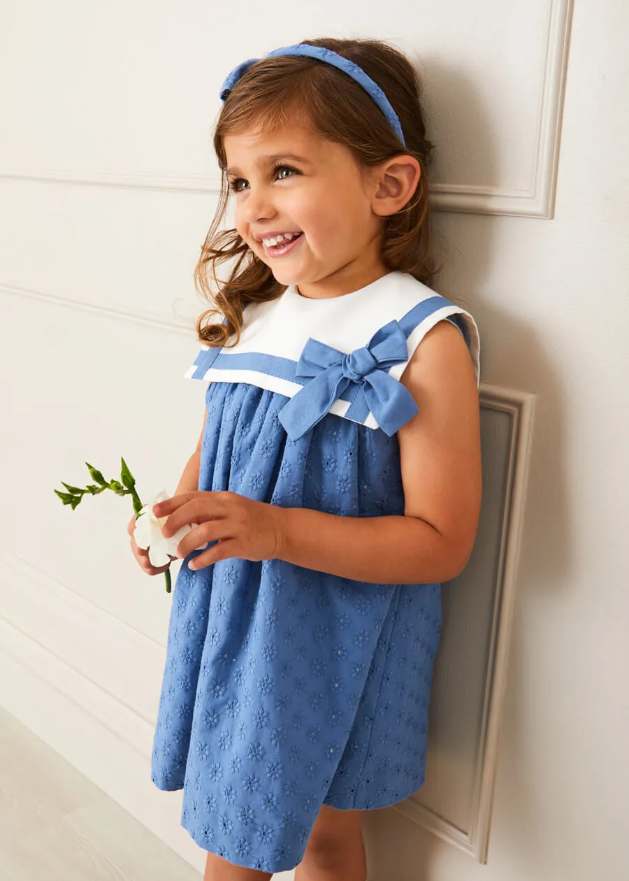 Broderie Anglaise Sleeveless Trapeze Dress in Blue (12mths-10yrs)