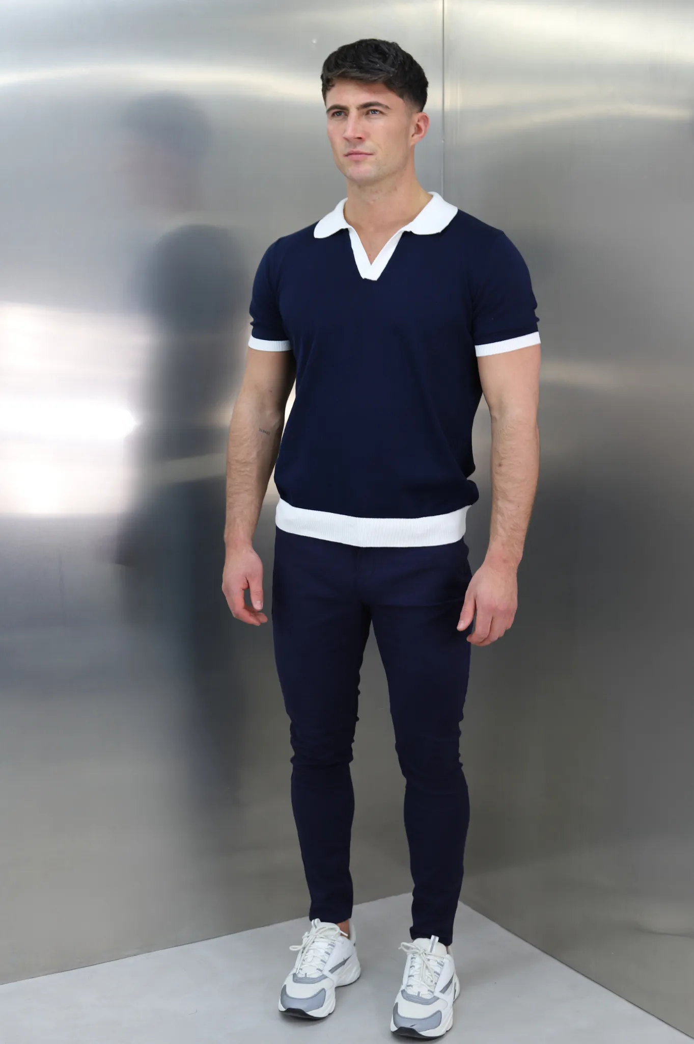 Capo Egyptian Cotton Contrast Cuban Collar Polo Shirt - Navy