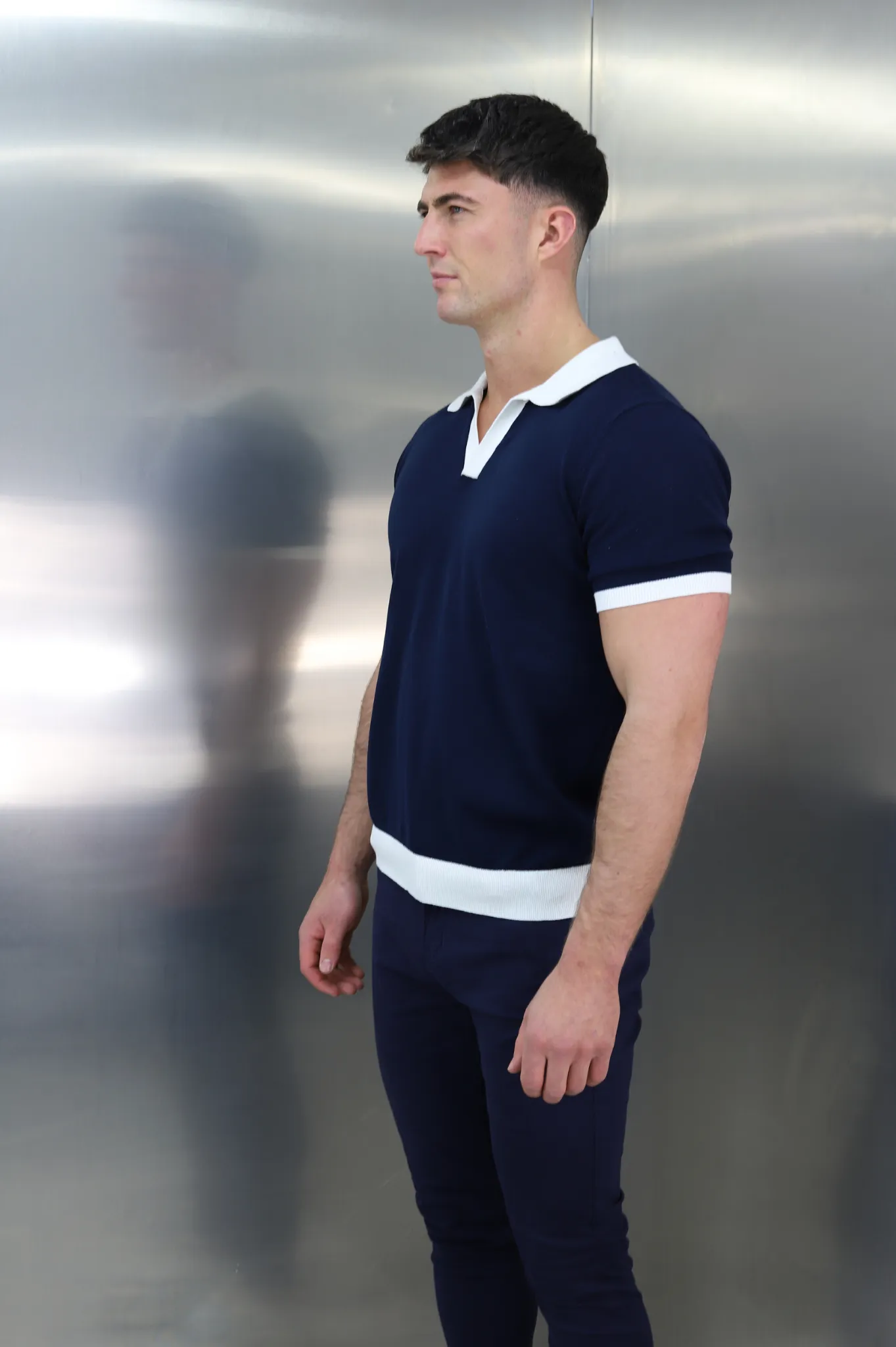 Capo Egyptian Cotton Contrast Cuban Collar Polo Shirt - Navy