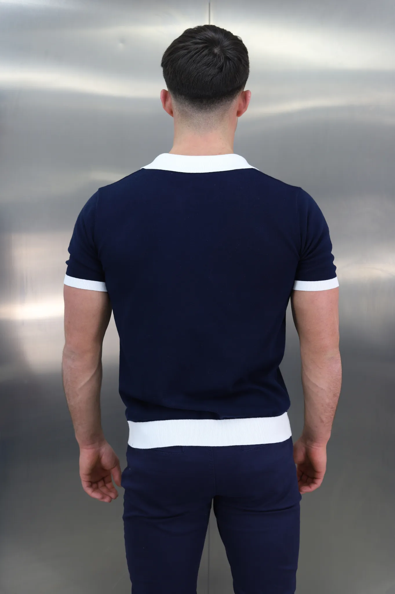 Capo Egyptian Cotton Contrast Cuban Collar Polo Shirt - Navy