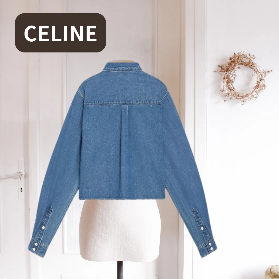 CELINE  |Casual Style Long Sleeves Plain Cotton Office Style Logo