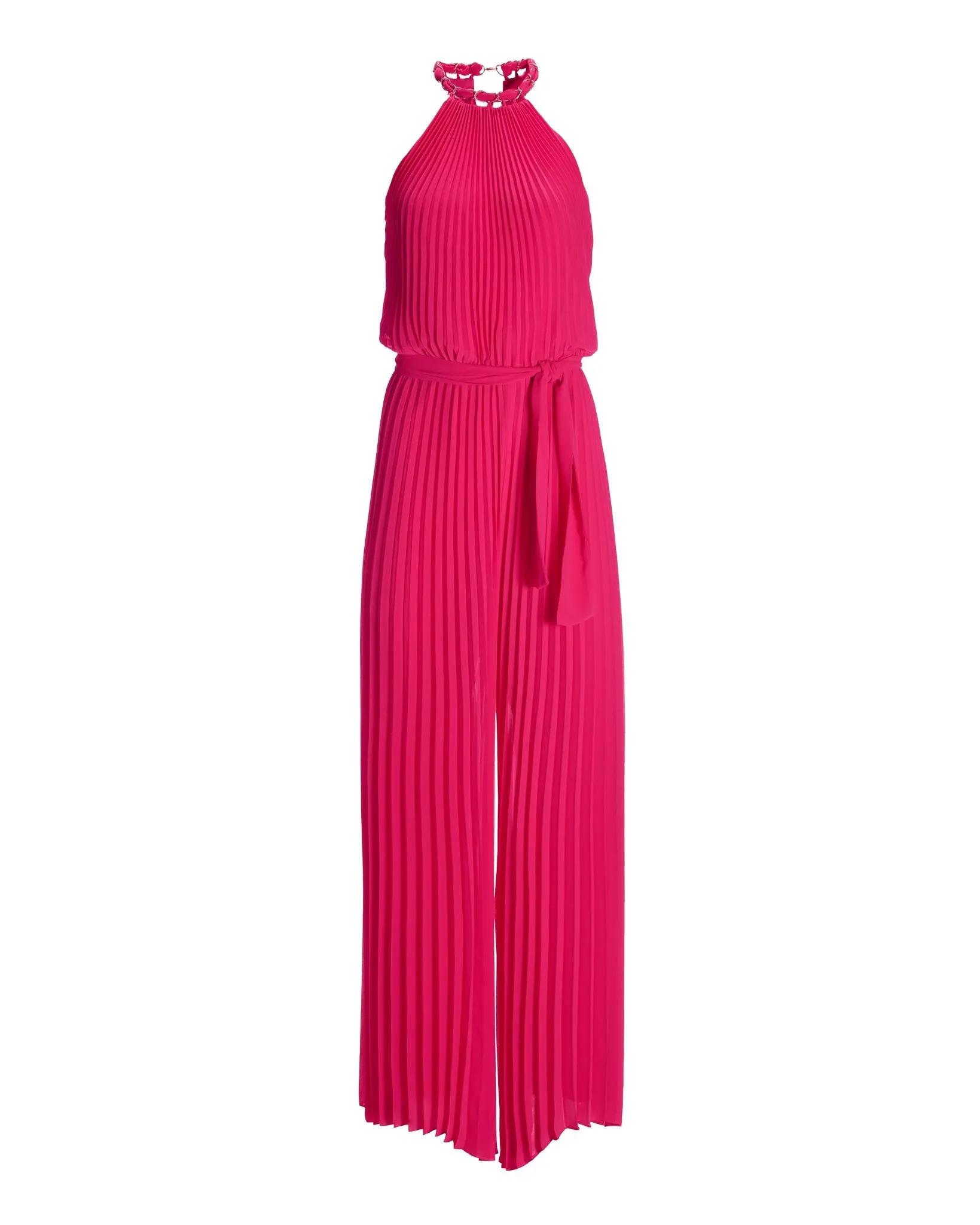 Chain Detail High Neck Pleated Jumpsuit Magenta