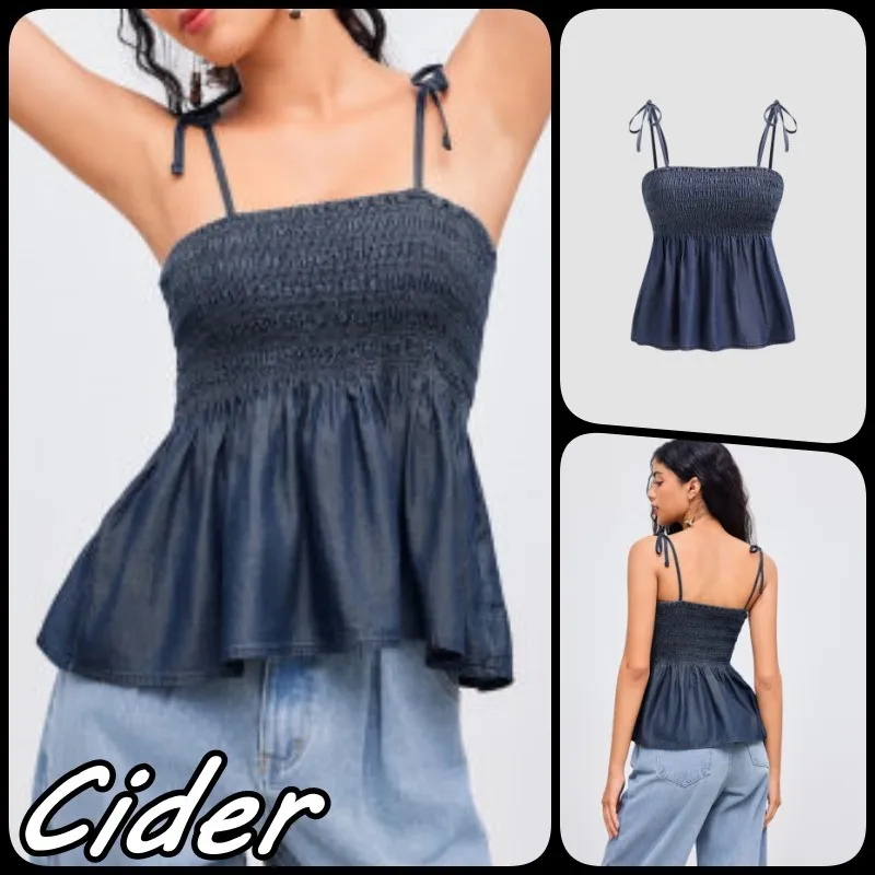 Cider  |Casual Style Denim Street Style Plain Cropped Tops