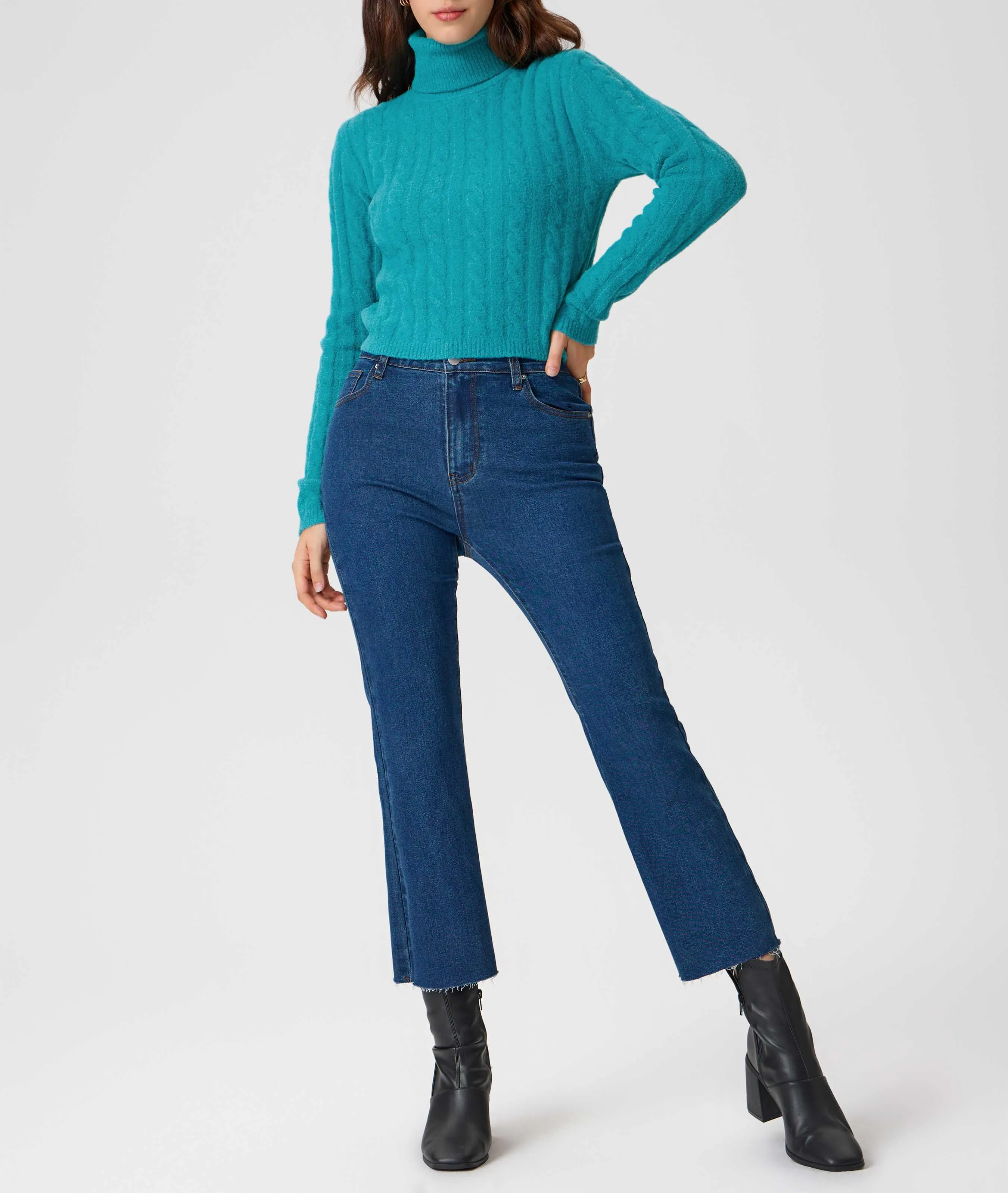 Cider  |Casual Style Long Sleeves Plain High-Neck Cropped Tops