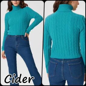 Cider  |Casual Style Long Sleeves Plain High-Neck Cropped Tops