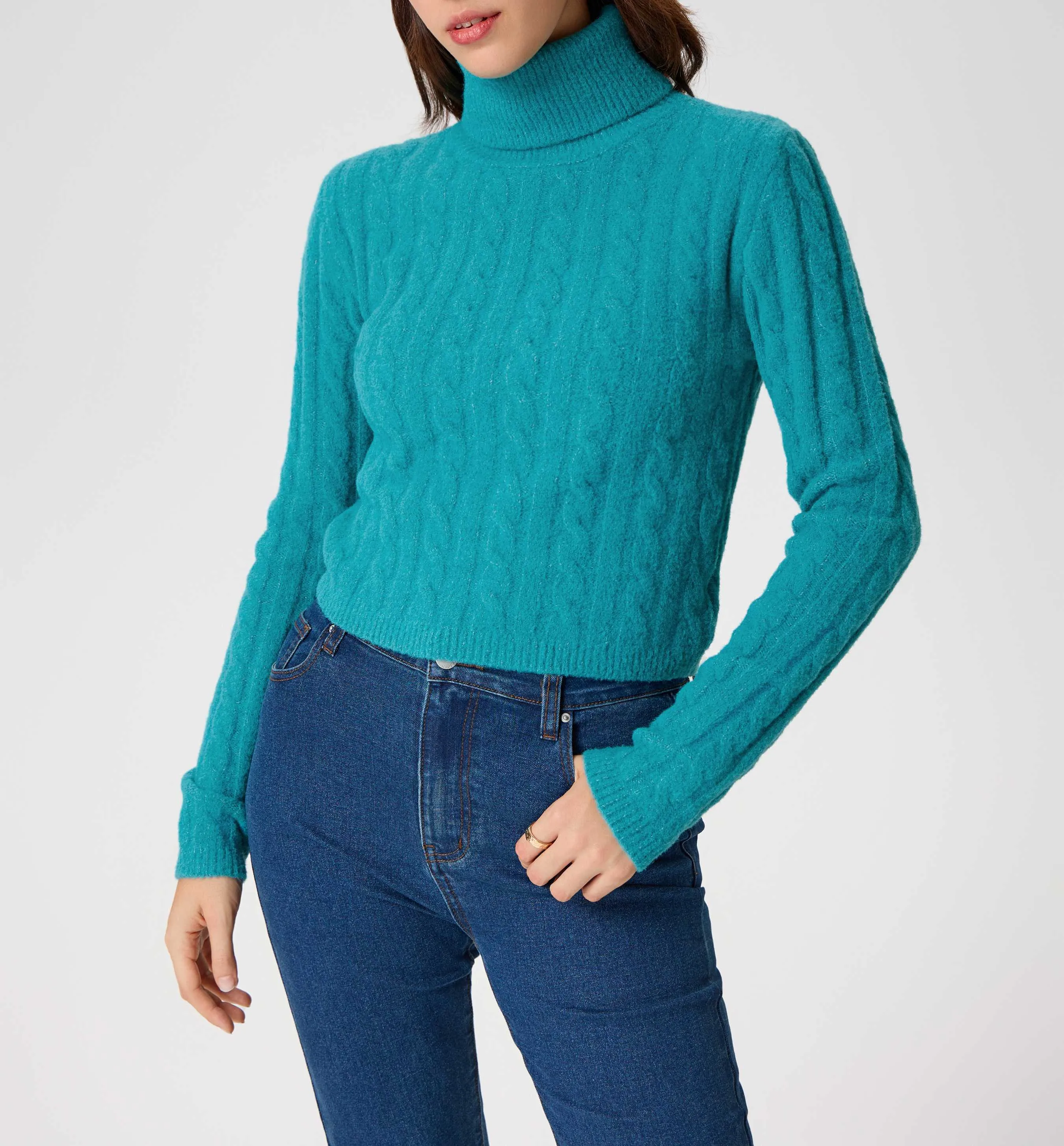 Cider  |Casual Style Long Sleeves Plain High-Neck Cropped Tops