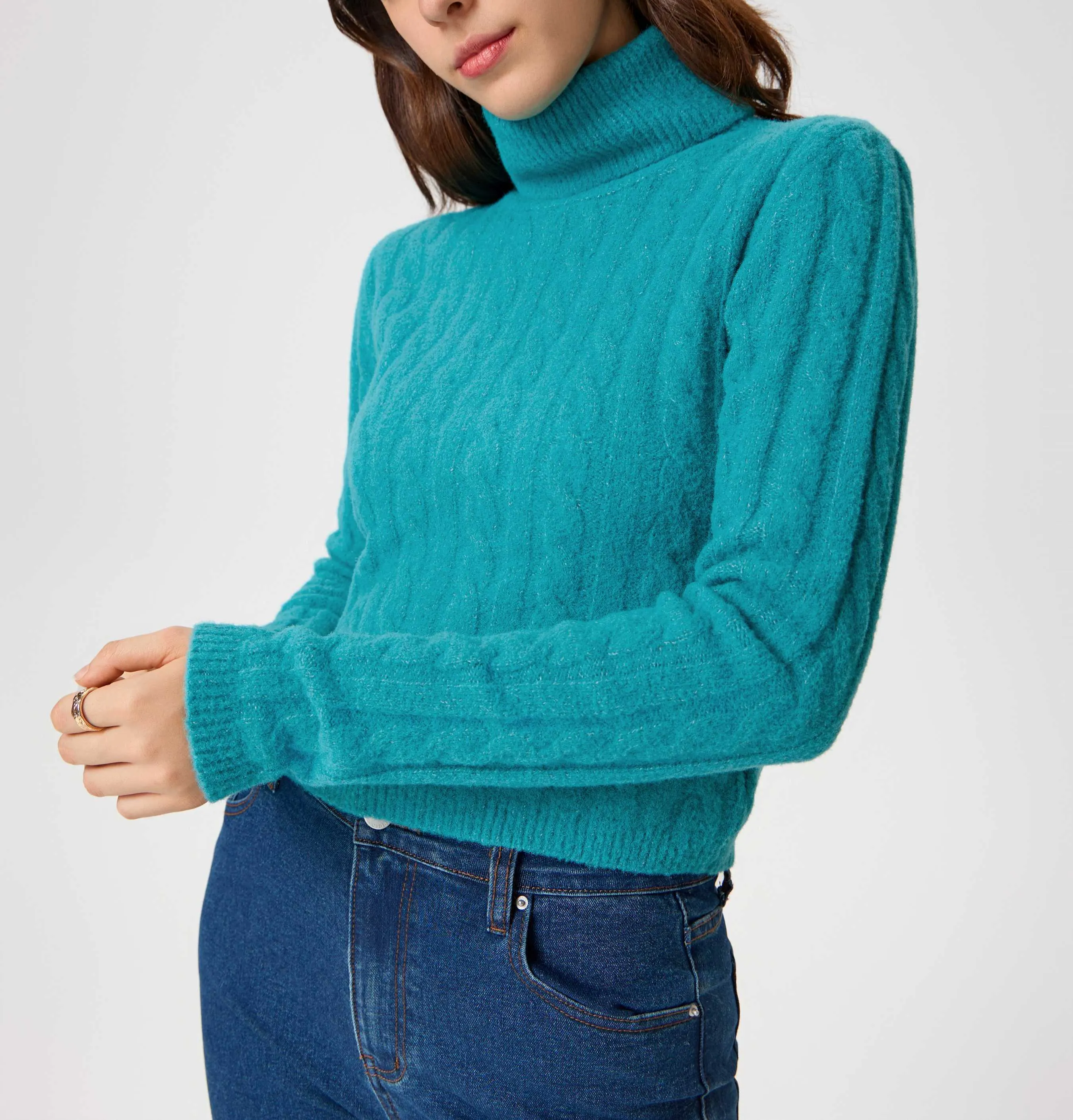 Cider  |Casual Style Long Sleeves Plain High-Neck Cropped Tops