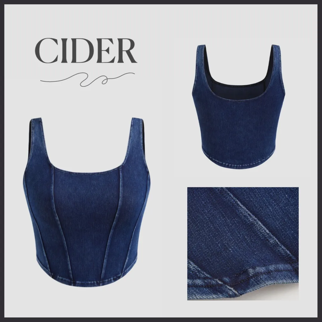 Cider  |Denim Street Style U-Neck Plain Cropped Tops