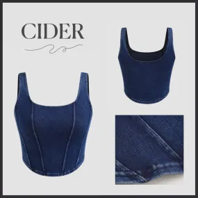 Cider  |Denim Street Style U-Neck Plain Cropped Tops