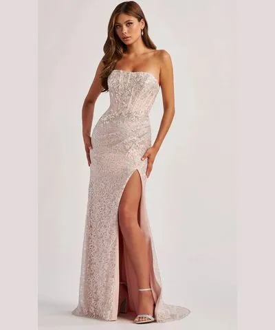 Colette By Daphne CL8595 - Lace Detailed Sheath Prom Dress