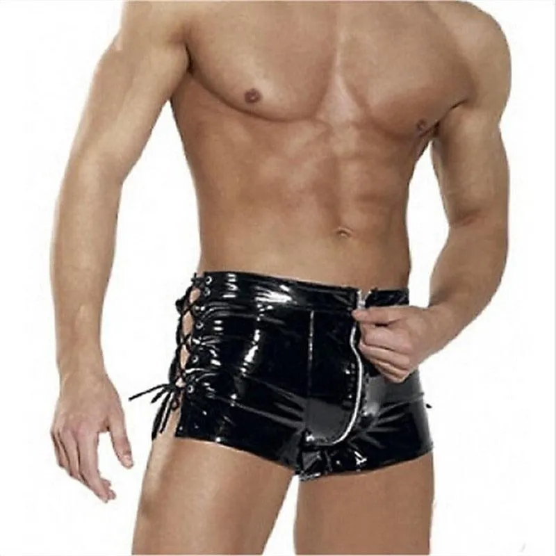 Crotchless Pants Faux Leather Male Shorts