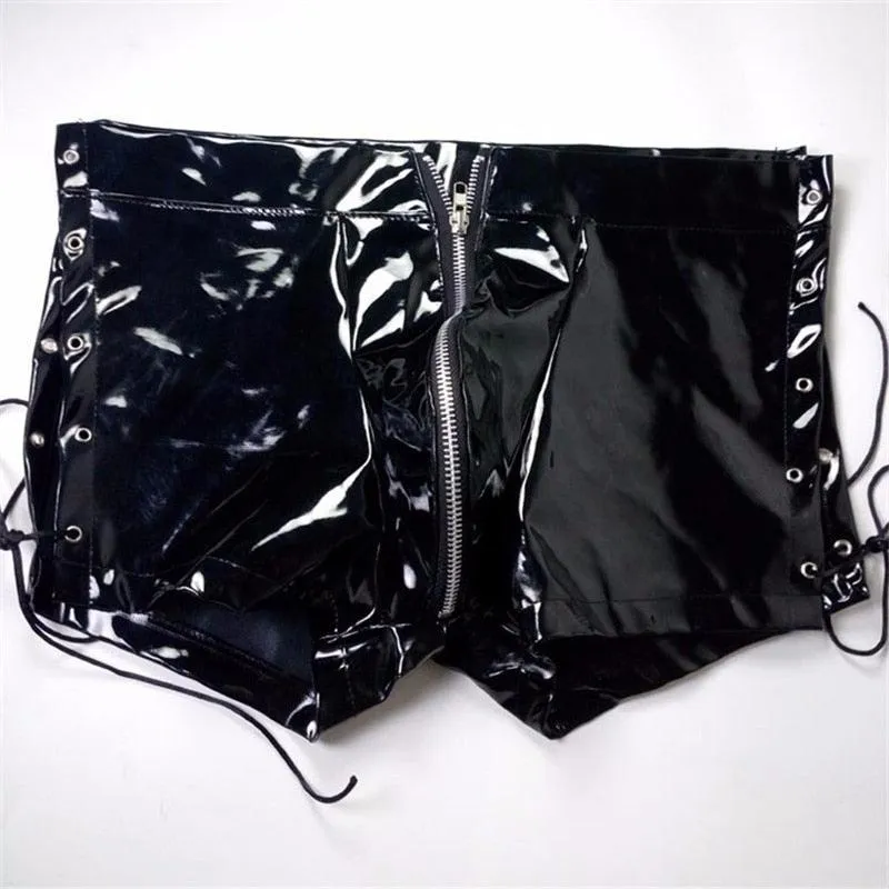 Crotchless Pants Faux Leather Male Shorts