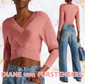 DIANE von FURSTENBERG  |Casual Style Nylon Long Sleeves Elegant Style Cropped Tops