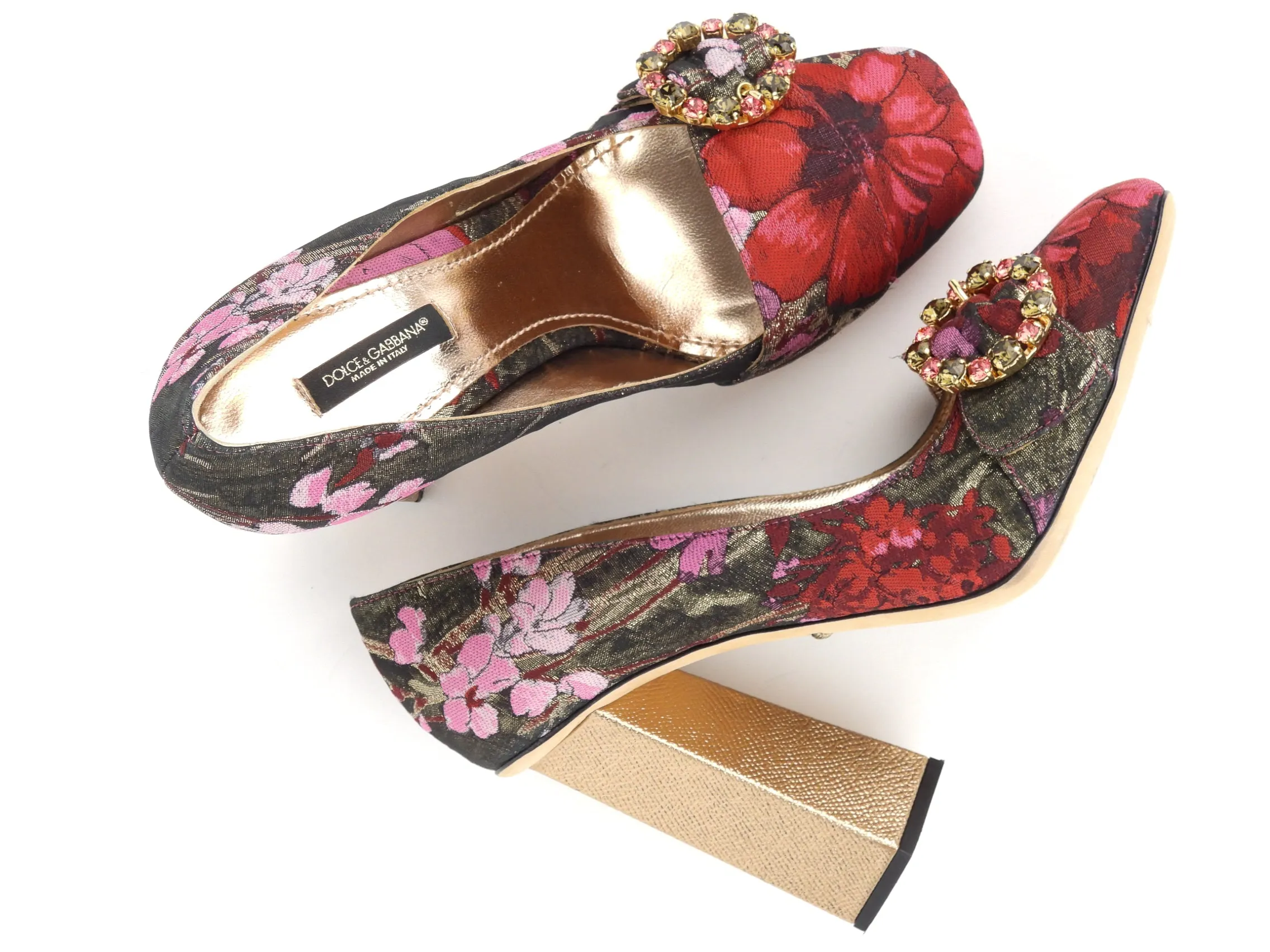 Dolce and Gabbana Red and Pink Floral Canvas Block Heel Jackie Pumps - 39.5