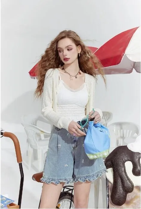 ELF SACK  |Nylon Street Style Plain Cotton Oversized Cropped Tops