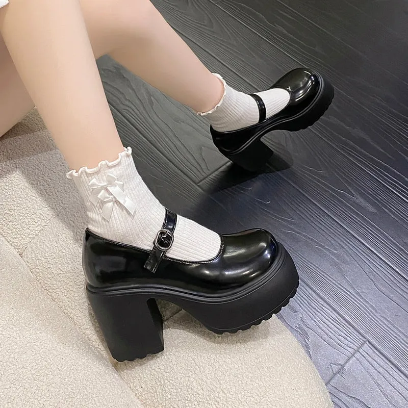 Fashion White Platform Pumps for Women Super High Heels Buckle Strap Mary Jane Shoes Woman Goth Thick Heeled Party Shoes Ladies