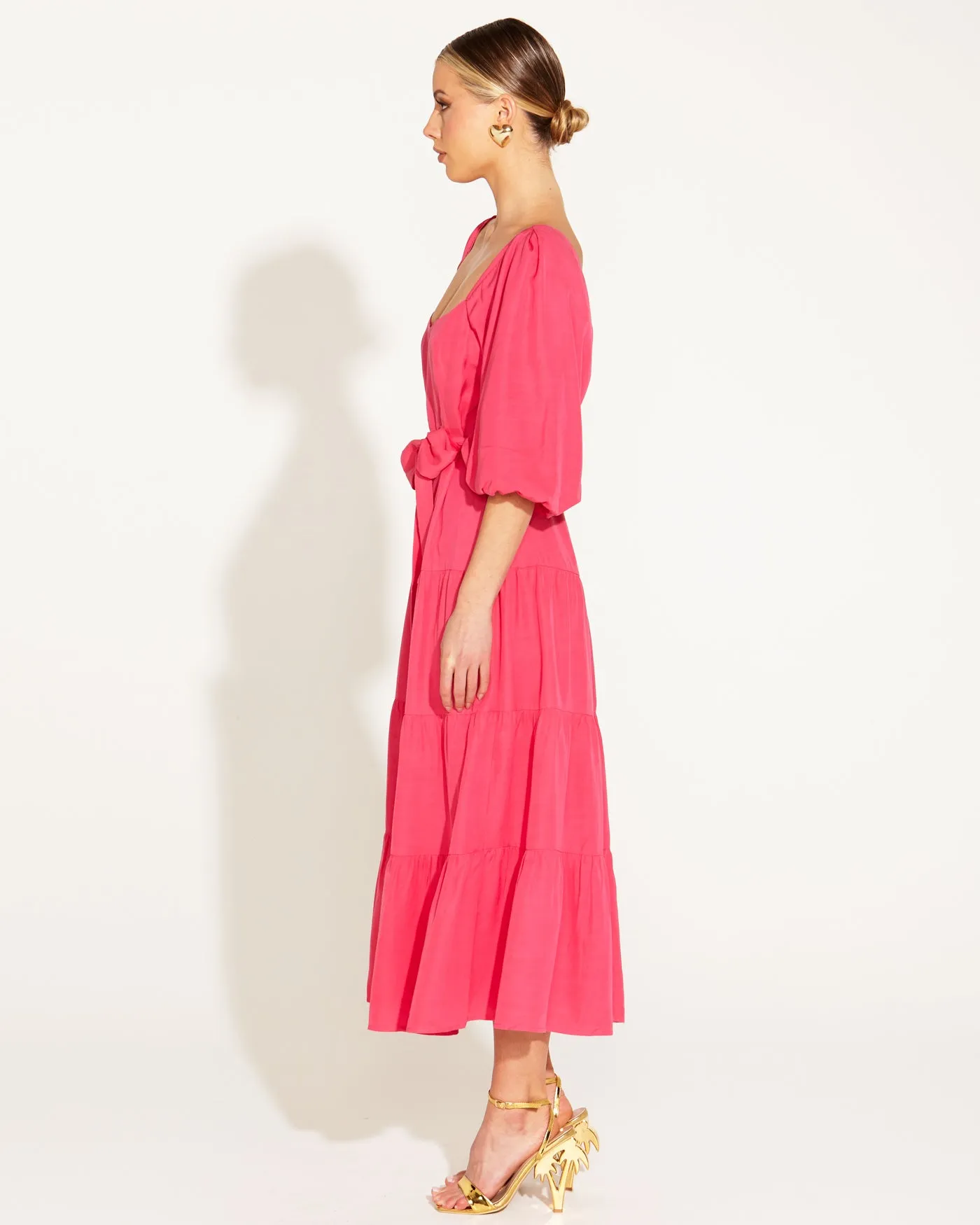 Fate + Becker One and Only Tiered Midi Dress - Hot Pink