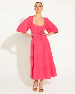 Fate + Becker One and Only Tiered Midi Dress - Hot Pink