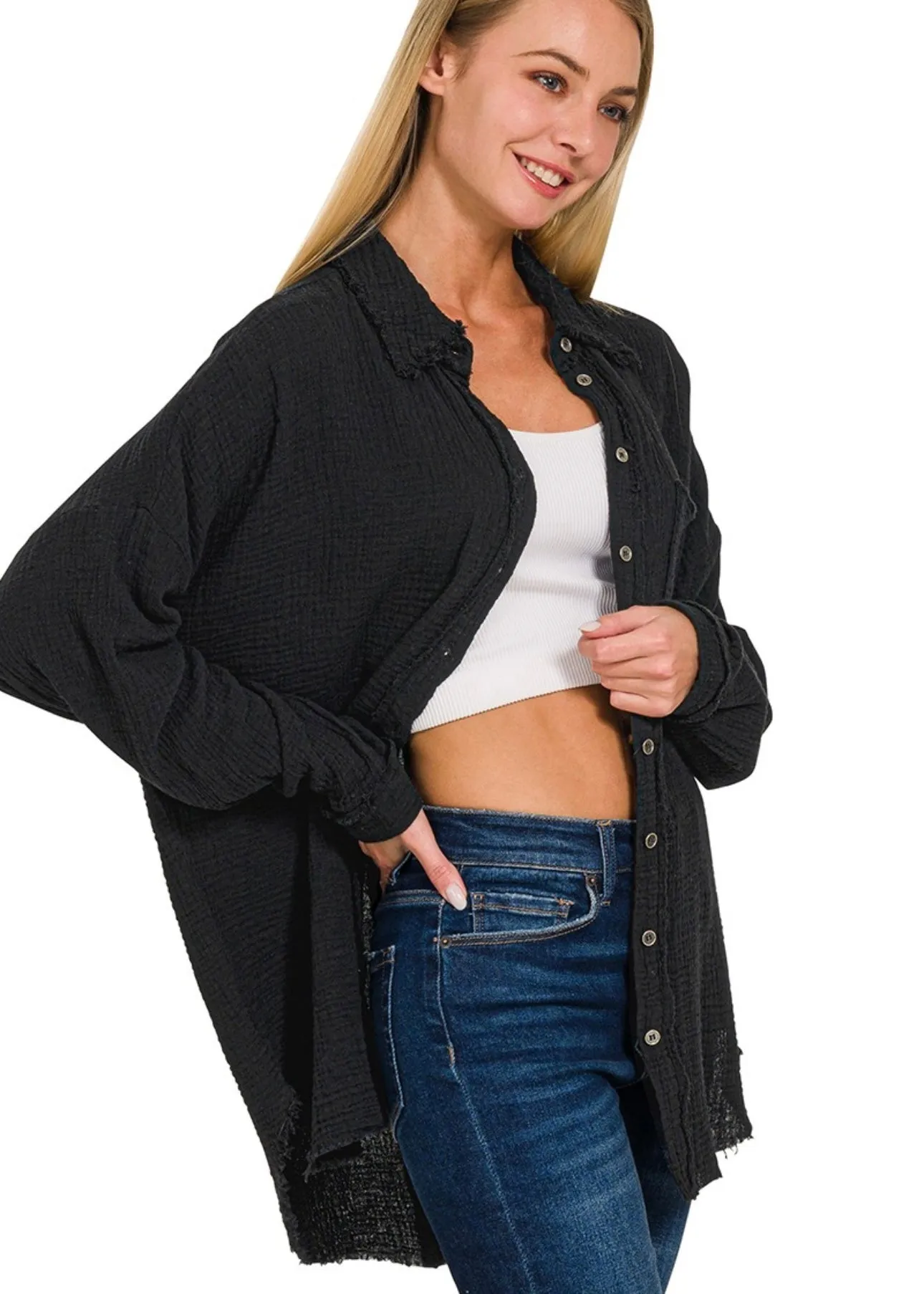 FINAL SALE - Floating On A Breeze Gauze Frayed Edge Tops - 8 Colors!