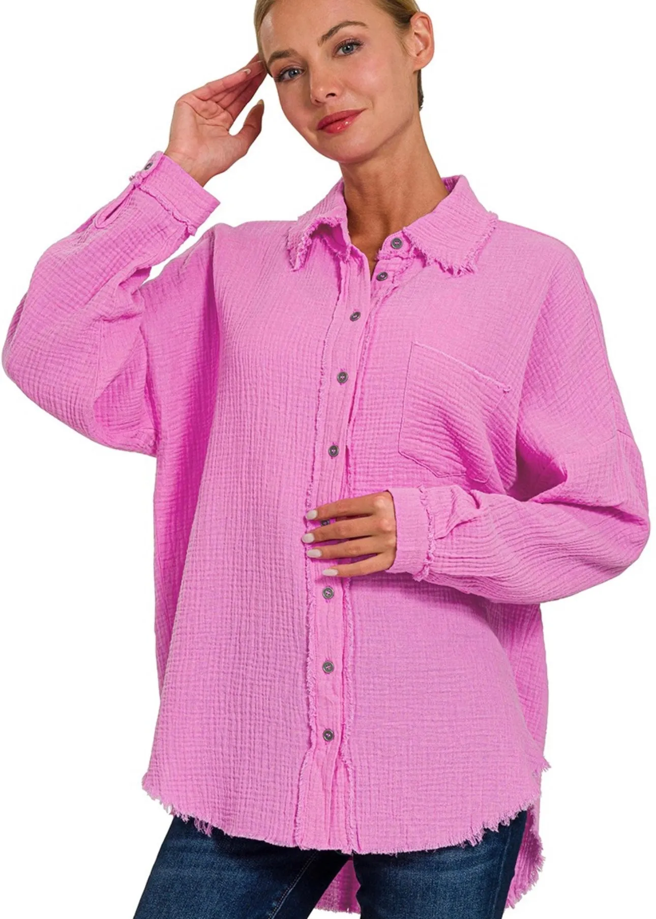 FINAL SALE - Floating On A Breeze Gauze Frayed Edge Tops - 8 Colors!