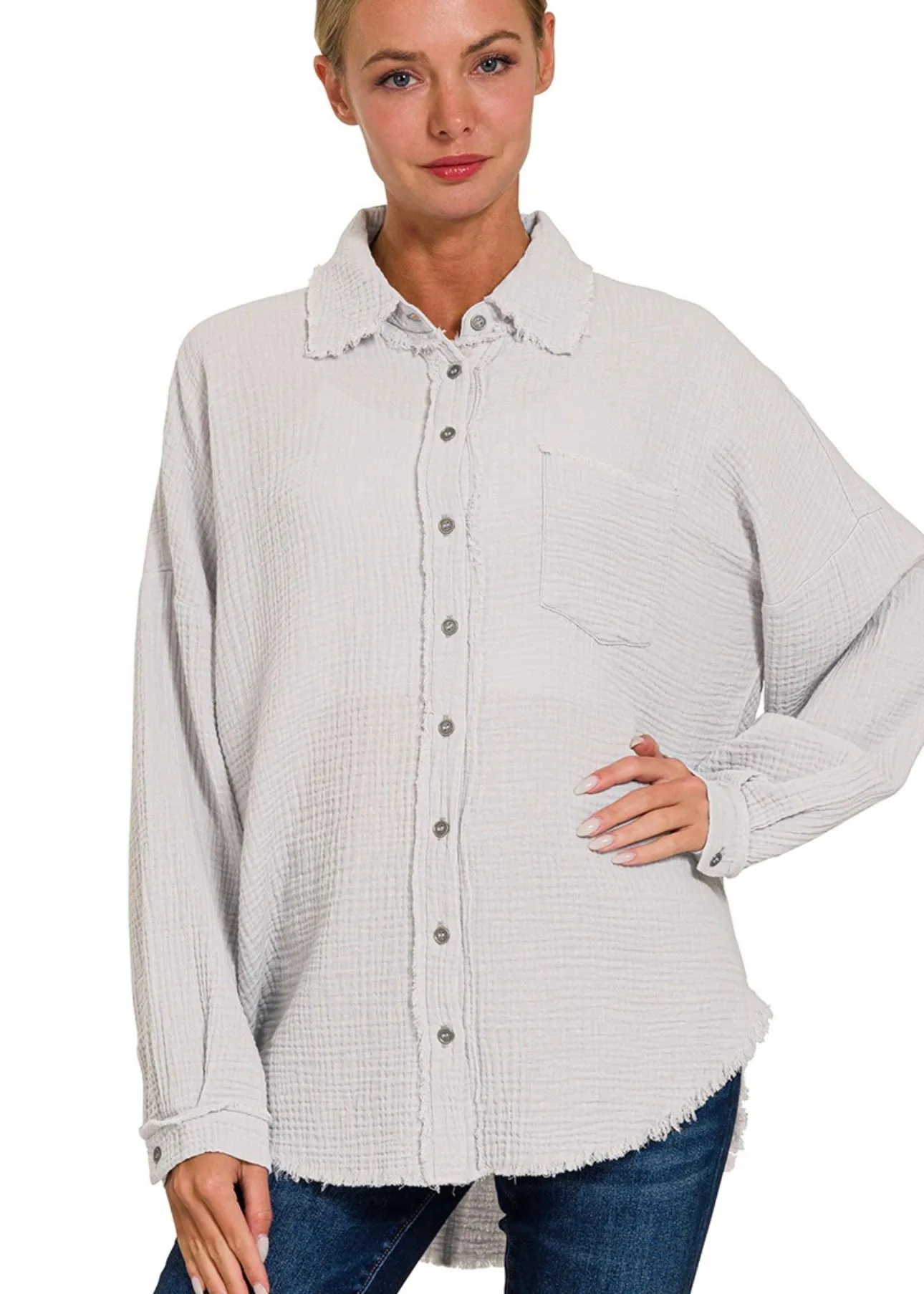 FINAL SALE - Floating On A Breeze Gauze Frayed Edge Tops - 8 Colors!