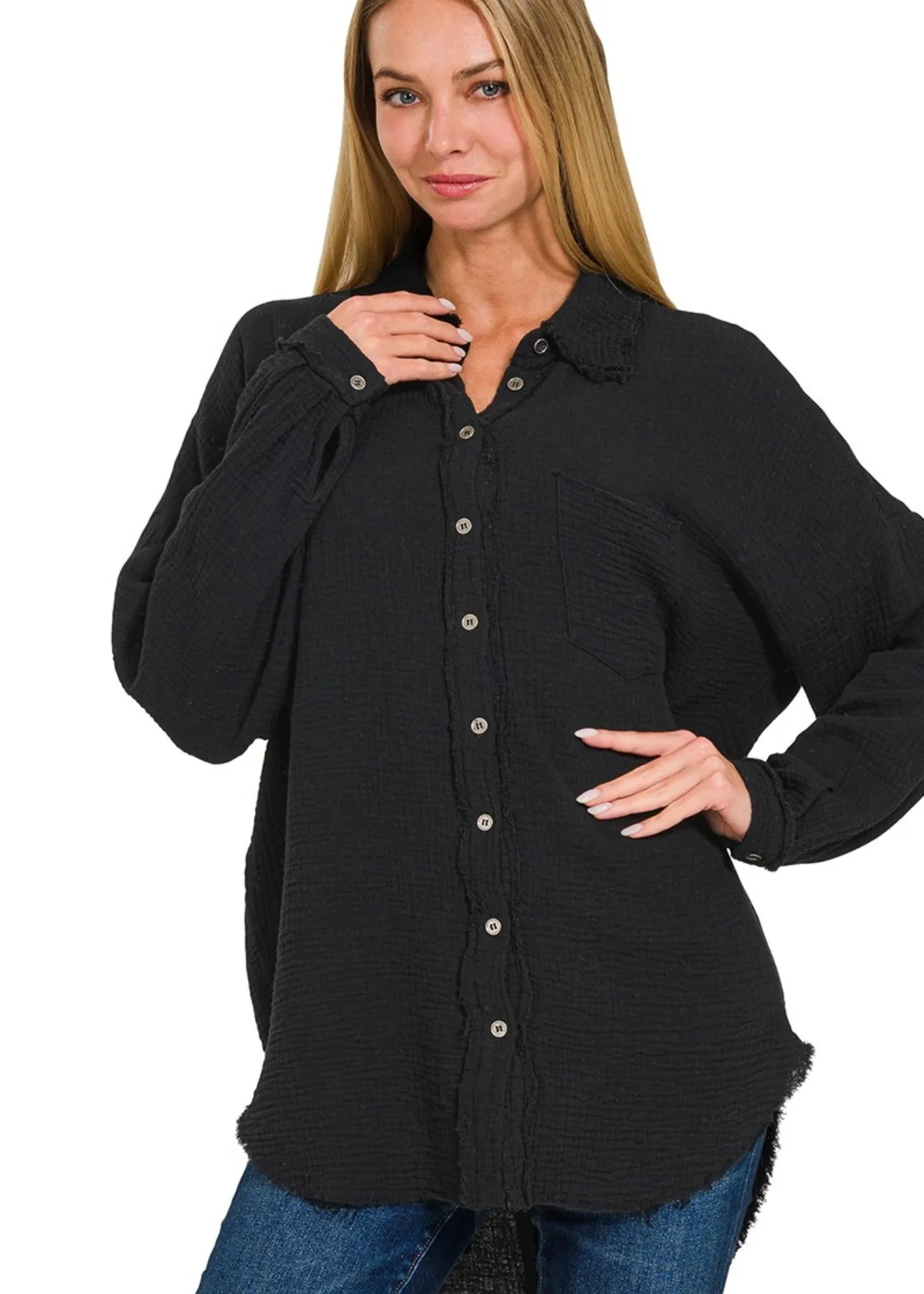 FINAL SALE - Floating On A Breeze Gauze Frayed Edge Tops - 8 Colors!