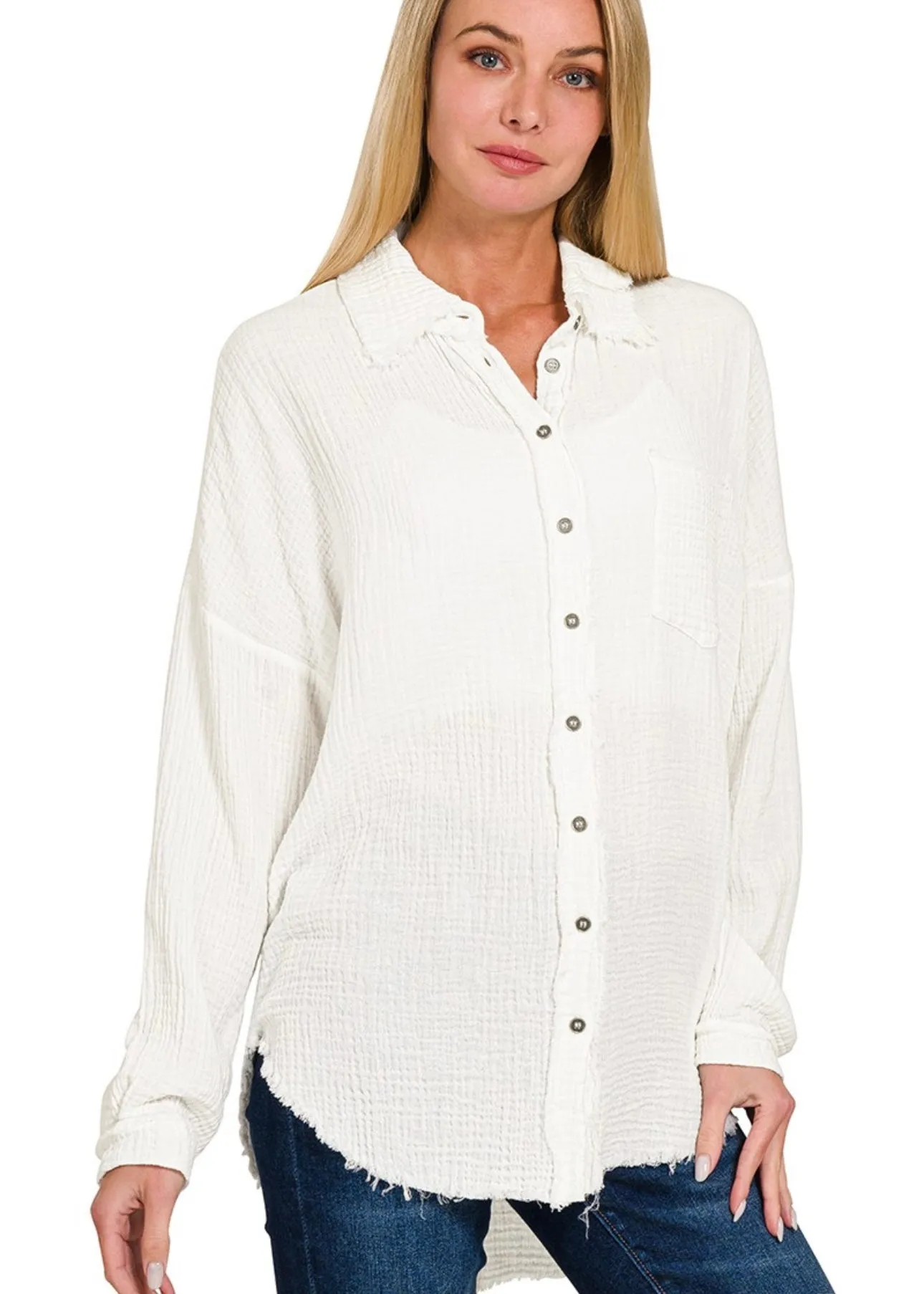 FINAL SALE - Floating On A Breeze Gauze Frayed Edge Tops - 8 Colors!