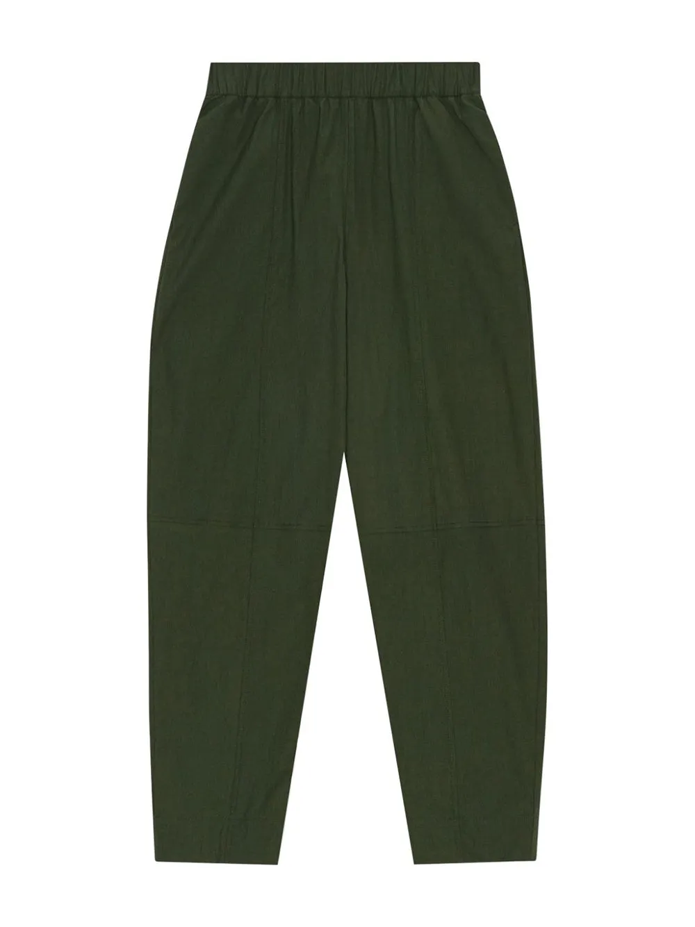 Ganni Cotton Crepe Elasticated Curve Pants in Kombu Green