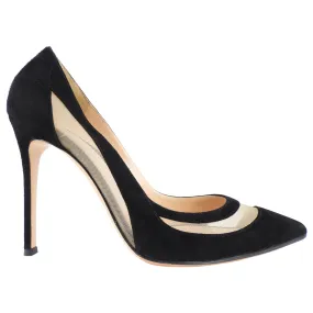 Gianvito Rossi Black Suede and Nude Mesh Stiletto Heel Pumps - 41