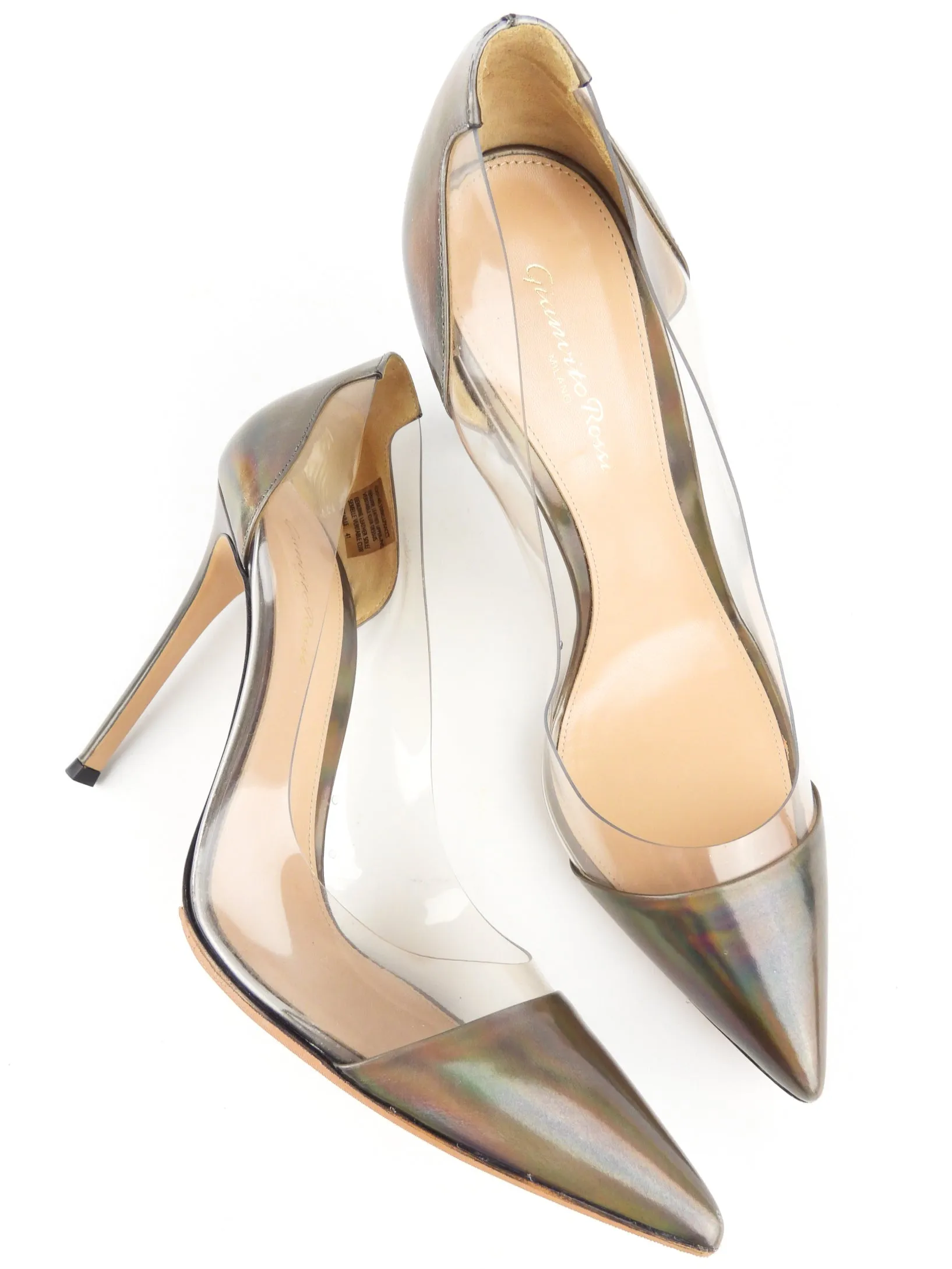 Gianvito Rossi Grey Holographic Leather and PVC Stiletto Heel Pumps - 41