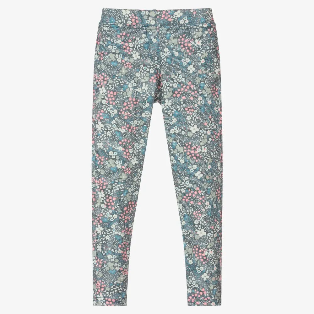 Girls Blue Floral Leggings