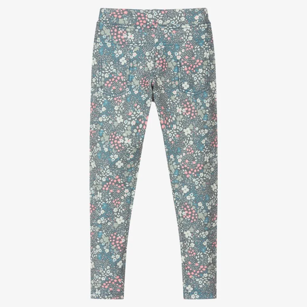 Girls Blue Floral Leggings