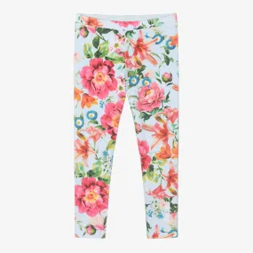 Girls Blue Floral Reversible Leggings