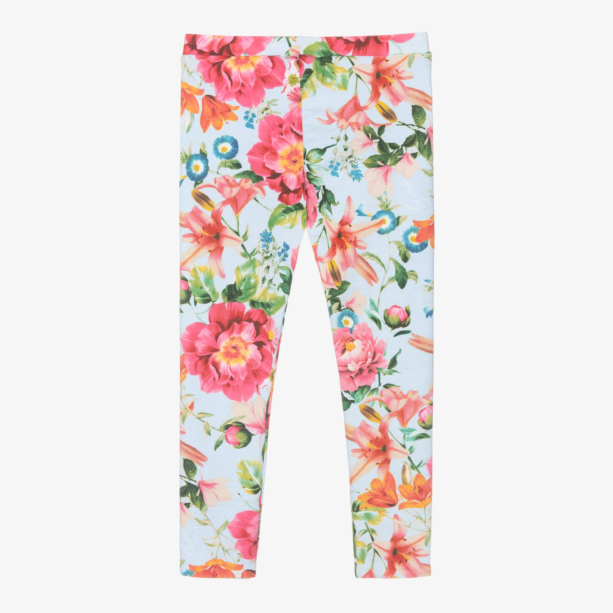 Girls Blue Floral Reversible Leggings