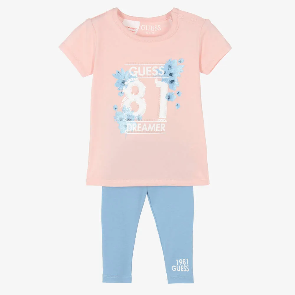 Girls Pink & Blue Leggings Set