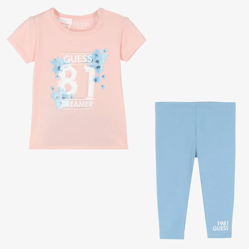 Girls Pink & Blue Leggings Set