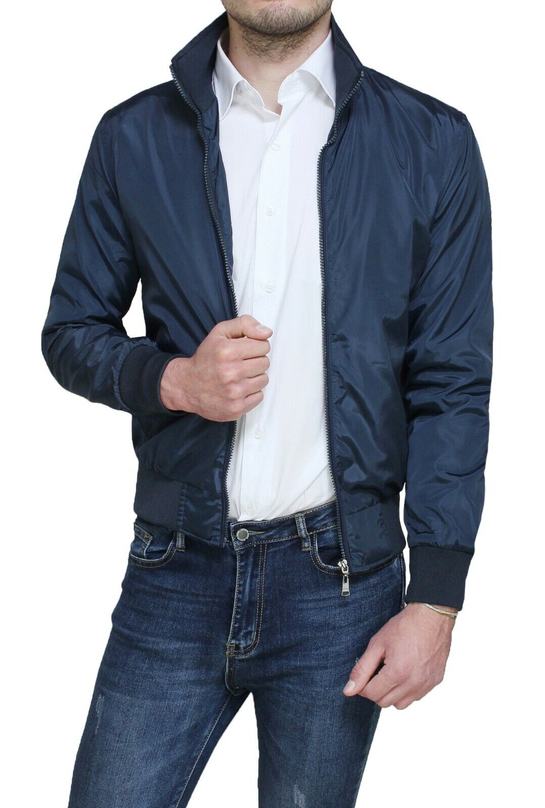 GIUBBOTTO GIACCA UOMO ESTIVO BLU SCURO CASUAL GIUBBINO MOTO PARKA MAN'S JACKET