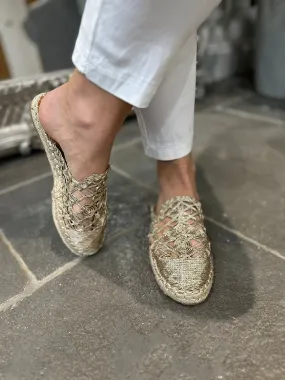 Gold Weave Slip On Espadrilles